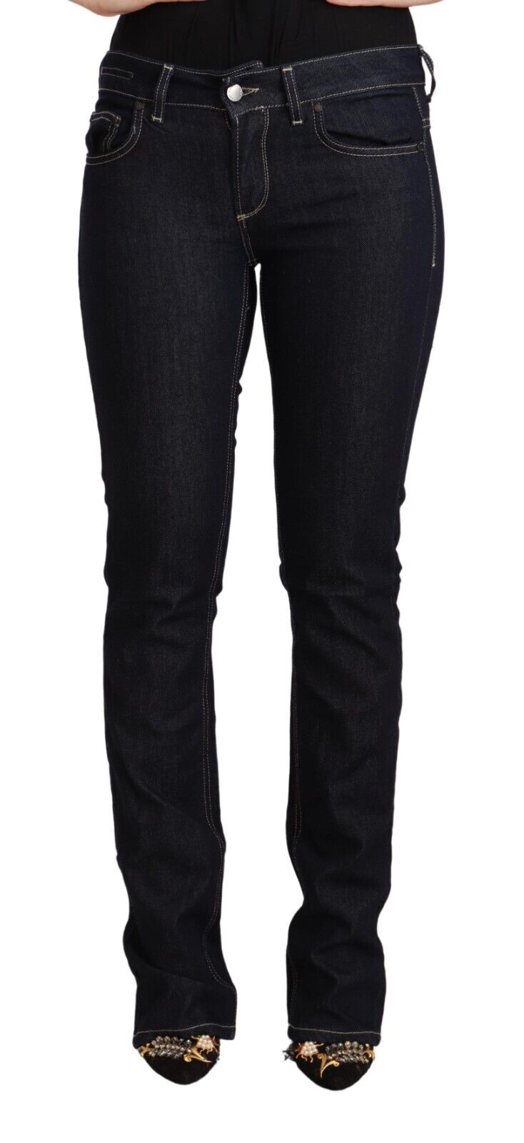 GF Ferre Black Cotton Stretch Low Waist Skinny Denim Jeans - Fizigo