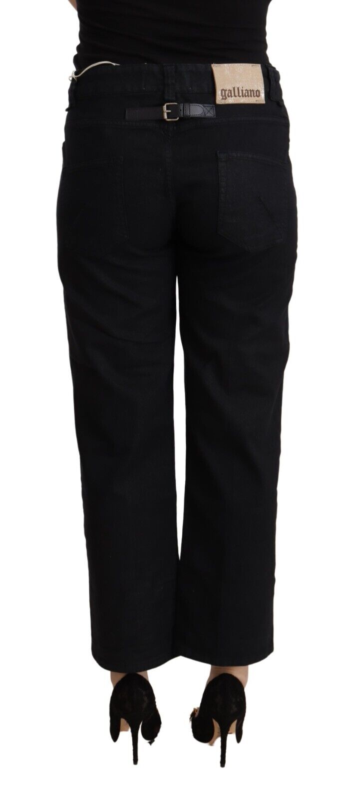 John Galliano Black Cotton Flared Cropped High Waist Denim Jeans - Fizigo