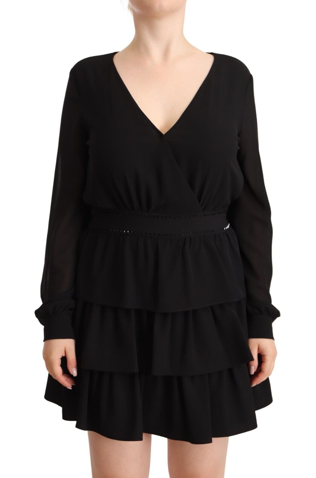 Liu Jo Black Polyester Long Sleeves V-neck Mini A-line Dress - Fizigo