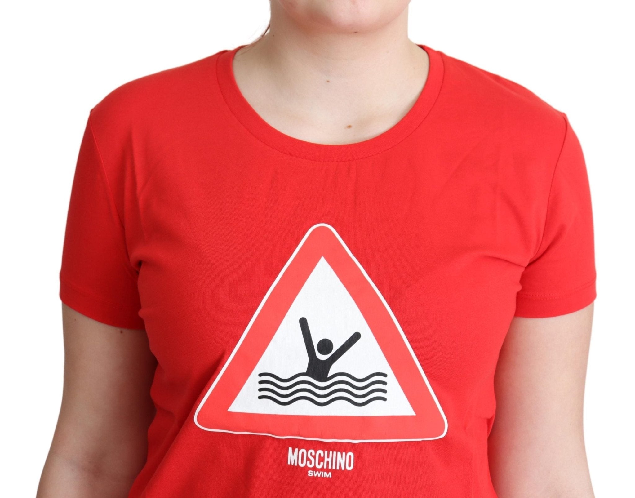 Moschino Red Cotton Swim Graphic Triangle Print T-shirt - Fizigo