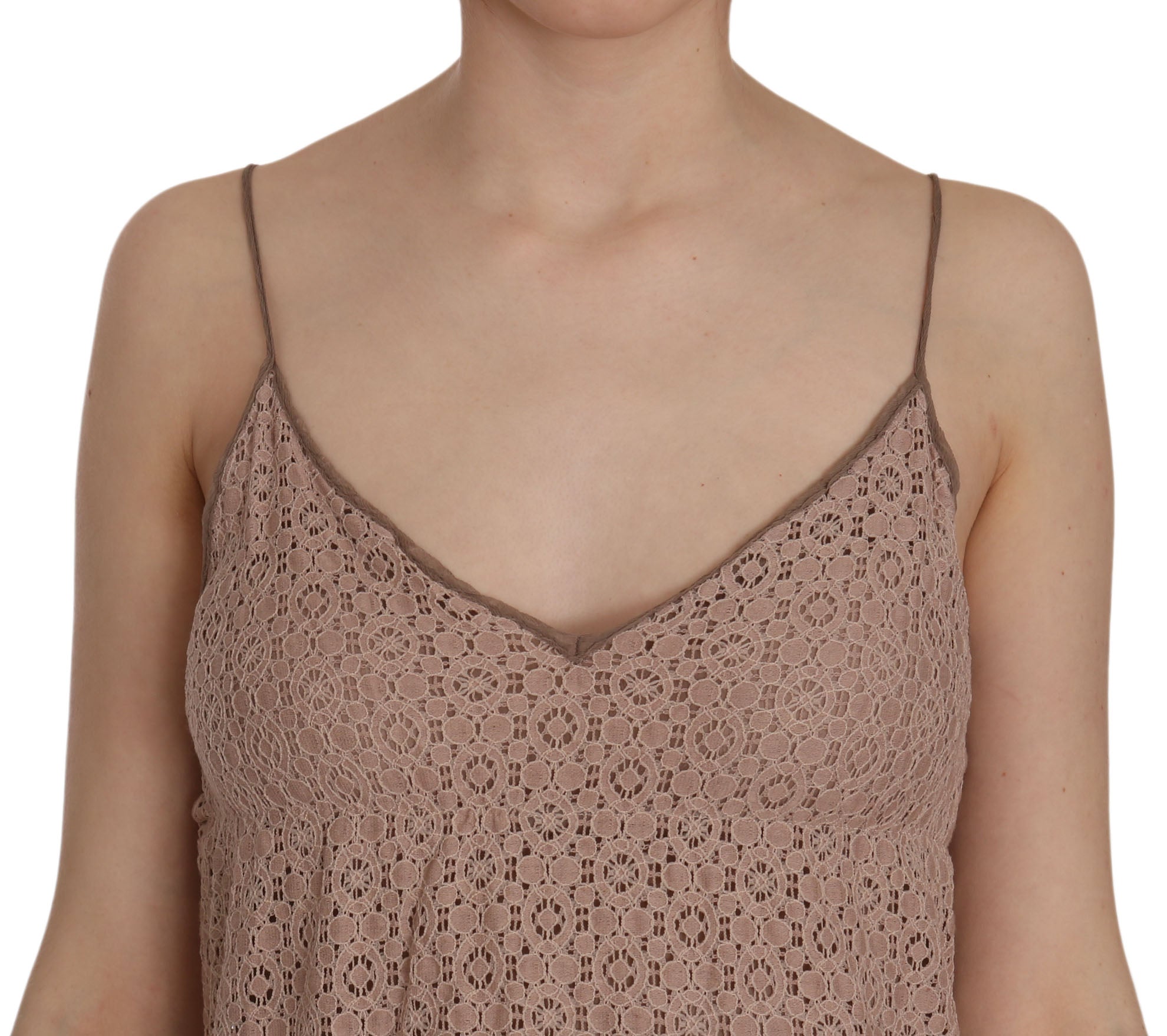 PINK MEMORIES Beige Spaghetti Strap A-line Mini Cotton Dress - Fizigo