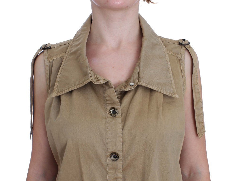 PLEIN SUD Beige Cotton Sleeveless Shirt - Fizigo