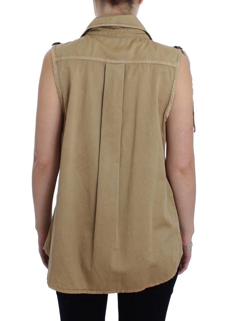 PLEIN SUD Beige Cotton Sleeveless Shirt - Fizigo