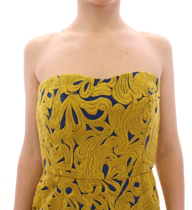 Sachin & Babi Blue Yellow Strapless Bubble Mini Shift Dress - Fizigo