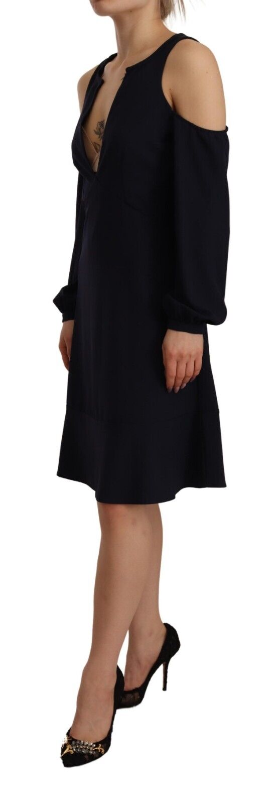 Twinset Black Long Sleeves Open Shoulder A-line Dress - Fizigo