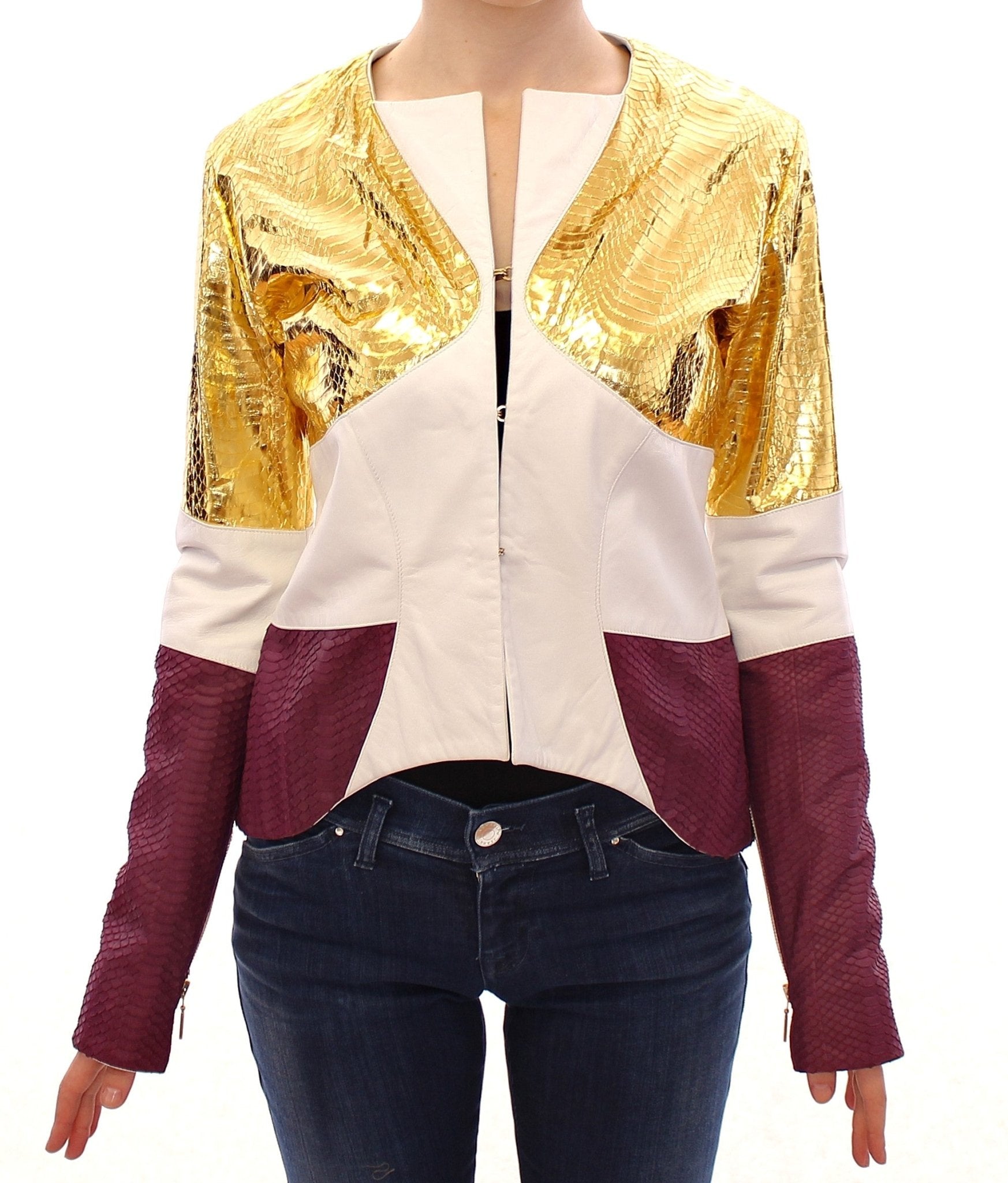 Vladimiro Gioia White Gold Purple Leather Jacket - Fizigo