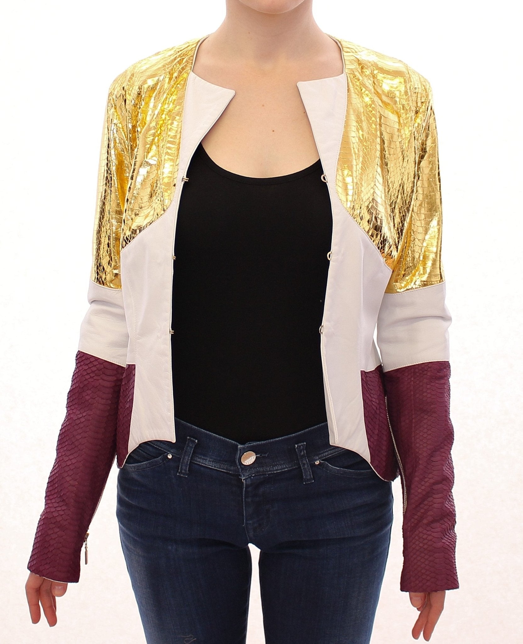 Vladimiro Gioia White Gold Purple Leather Jacket - Fizigo